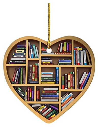 Book Lovers Heart Acrylic Tree Ornament Gift for Her Librarian, Reading Vintage Book Christmas Ornament, Suitable for Halloween, Thanksgiving, Christmas