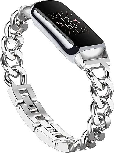 Armband Kompatibel mit Fitbit Luxe,Schlankes Metallband Edelstahl Verstellbare Bänder Ersatzbänder für Fitbit Luxe Smart Uhr für Frauen Männer-Silber