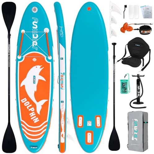 FunWater Aufblasbare Stand Up Paddle Boards Ultraleichtes SUP Breites Stabiles Design Rutschfestes Komfort Deck für Jugendliche & Erwachsene mit Premium SUP Board Paddle Zubehör