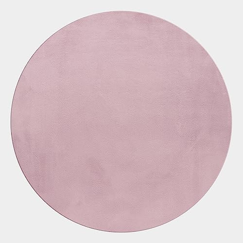 Carpettex Teppich Tapis uni en Imitation Fourrure, Moelleux, Doux, Confortable, Tons Pastel, Couleur: Rose, Taille: 120 cm Rond