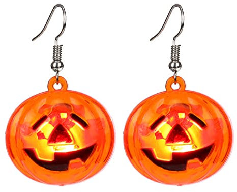 Halloween Craniums Ohrringe Frauen leuchtende LED Kürbis Ohrringe Leuchten Ohrringe leuchten im Dunkeln Halloween Tropfen Ohrringe Breite Ohrringe (A, One Size)