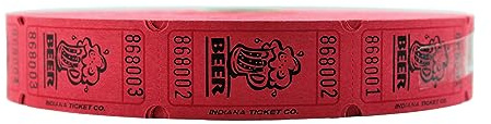 INDIANA TICKET CO. 2000 Tombola-Tickets, Bier, Rot, Einzelrolle, Ticket für Veranstaltungen, Eintritt, Klassenbelohnung, Spendenaktion & Preise