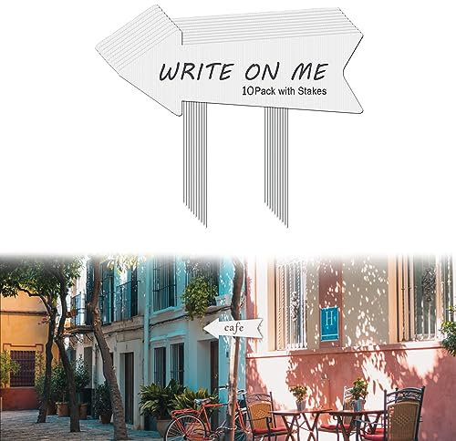 10pcs 6x17in Flèches de Jardin avec Piquets, Panneaux de Jardin Vierges Panneau de Jardin, Panneaux Directionnels de Mariage, pour Fête D'anniversaire Activités de Plein Air, Blanc