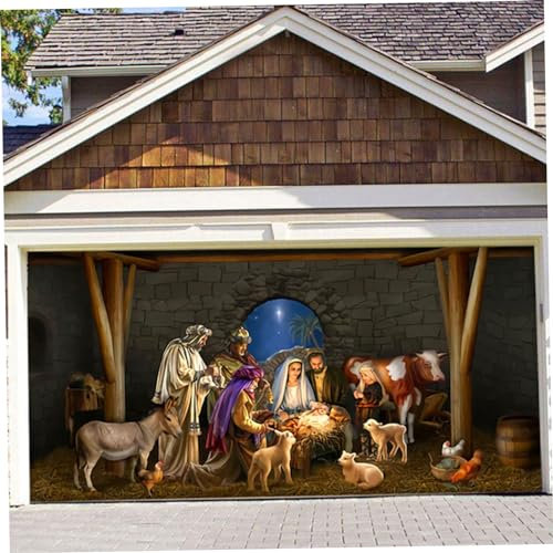 Weihnachtsgarage -Tür -Banner, 6x13ft Polyester Krippe Szene Weihnachten Garagentor Dekorationen, Weihnachts -Garagentür -Abdeckungs Hintergrund für Weihnachtsfeiertagsartierart