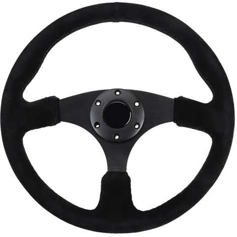 SCHWARZES WILDLEDER-RENNENLENKRAD FÜR STIL 6-LOCH – OPTIMALE GRÖSSE UND GRIFF – UNIVERSELLE PASSFORM