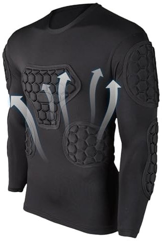 RASOLI Gepolstertes Fußball-Shirt, Torwart-Trikot, schwarz, langärmlig, gepolsterte Paintball-Shirts für Fußball, Basketball, Paintball, Fußball-Kompressionsshirt für Jugendliche
