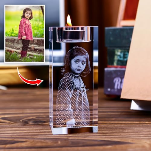 Personalisierbarer 3D-Kristall-Kerzenhalter – Individuelle Foto-Gravur-Teelichthalter, Gedenk-Andenken & Beileidsgeschenk für geliebte Menschen (extra groß)