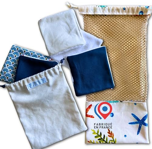 Pochette de Transport + Filet de Lavage pour Cotons Démaquillants Lavables JaMoonLBV JmL® Made in France - Sac Rangement Pratique, Réutilisable, Durable, Idéal Voyage, Lavage en Machine, Zéro Déchet