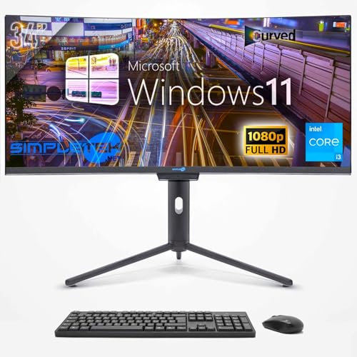 SIMPLETEK - PC All In One 34 Curvo FHD | Core i3 | Windows 11 Pro | 8GB RAM | 240GB SSD | Webcam Integrata 5MP | WiFi6 e BT 5.2