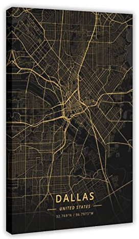 Dallas United States City Map Poster Leinwand Poster Wandkunst Dekor Druck Bild Gemälde für Wohnzimmer Schlafzimmer Dekoration Rahmen 40 x 60 cm