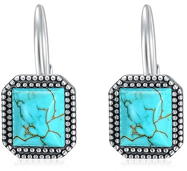 Türkis Ohrringe 925 Sterling Silber Vintage Natura 11mm Quadrat Türkis Leverback Schmuck Geschenke für Frauen