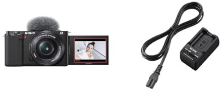 Sony Alpha ZV-E10L | APS-C Mirrorless interchangable-lens vlog camera with 16-50 mm f/3.5-5.6 Power Zoom kit Lens, Black, 1 Pack & BC-TRW UK Travel Charger for W Battery