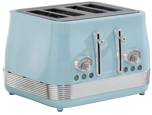 Daewoo Baltimore Collection, 2 Slice Toaster, Easy Cleaning, Safety Features, Cord Storage, High Lift Lever, Browning Controls, Defrost, Reheat, Cancel Functions, Sky Blue