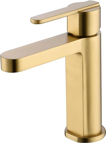 Robinet mitigeur de salle de bain - Robinetterie lavabo en laiton pour eau froide/chaude - Robinet pour lavabo - Robinet à bec court (argent) BDR001-1 (Or brossé)