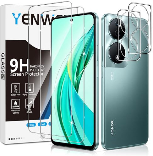 Yenwen Protector de Pantalla para Honor 90 Smart 5G, 2 Piezas Cristal Templado con 2 Piezas Protector de Lente de Cámara, 9H Dureza Ultra Resistente Vidrio Templado