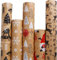 SULOLI 5 Rouleaux Papier Cadeau Kraft Noël, Papier d'Emballage de Noël en 5 Motifs Différents, Set de Papier Cadeau de Noel,Cadeau de Noel Naturel Décoré Cadeau Marron