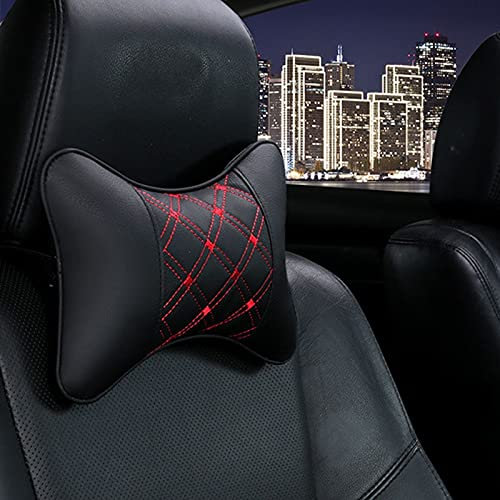 ANKYSON Samnuerly Auto-Nackenstützkissen, universelle Kopfstütze für Autositze, doppelseitiges Leder-Nacken-Memory-Kissen, Kopfstützen-Schutzkissen, Kopfstützenkissen (Typ: 3) (einseitiges Leder)