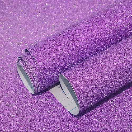 CiCiwind Self Adhesive Wallpaper 44cm×10m Purple Glitter Contact Paper Waterproof Sticky Back Plastic Peel and Stick Wallpaper for Wall Table Cabinet DIY Gift Christmas Decor