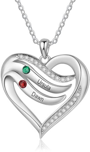 lorajewel 925 Sterling Silber Kette mit Namen Personalisierte Halskette für Damen Kette mit Anhänger Geburtssteinen Gravur Geschenke zum Muttertag Weihnachten Valentinstag (Silber-2 Name)