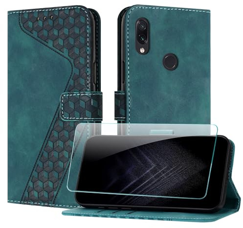 JayModCase Custodia per Xiaomi Redmi Note 7/Redmi Note 7 Pro con protezione per schermo, Custodia Pelle Sintetica Portafoglio con Slot per scheda Cavalletto per Redmi Note 7 Pro - Verde