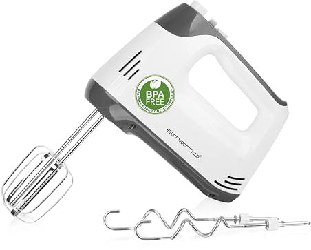 EMERIO Batidora de mano eléctrica con 400 W, 5 velocidades y botón turbo, batidor extralargo + gancho para amasar de acero inoxidable (apto para lavavajillas), HM-130365