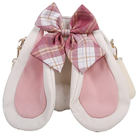 Hasenohren-Umhängetasche, Kawaii-Häschen-Umhängetasche, Cartoon-Plüsch-Hasen-Geldbörsen, Süße, Schrullige Canvas-Tasche Mit Schleife, Kleine Mädchen-Geldbörse Mit Cartoon-Ohren Für Mädchen(Weiß)