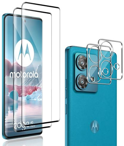 QULLOO Vetro Temperato per Motorola Moto Edge 40 Neo, 2+2 Pezzi Pellicola + Pellicola Fotocamera Posteriore, Durezza 9H Senza Bolle Protettiva Protezione Schermo