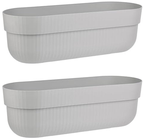 Engelland - 2 x Blumenkasten, Blumentopf, Farbe: Grau, Pflanzkasten mit Wasserspeicher/Drainagesystem und Abstandshalter, 50 cm, PP-Kunststoff, Balkonkasten, länglich, formstabil