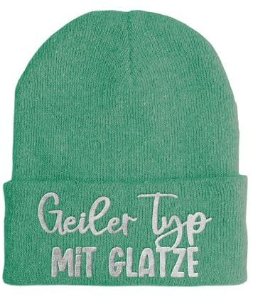 Mütze - Geiler Typ mit Glatze - Beanie One Size - Wintermütze Soft Touch - Spruchmütze bestickt - Farbauswahl, Farbe: Mint