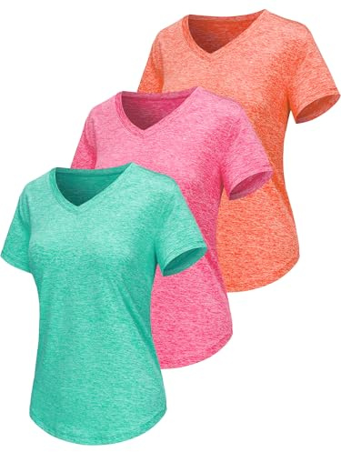 Sportshirt Damen Kurzarm V-Ausschnitt UPF 50+ Sport Fitness T-Shirts Atmungsaktiv T-Shirt Laufshirt für Funktionsshirt Workout Top Gym Yoga