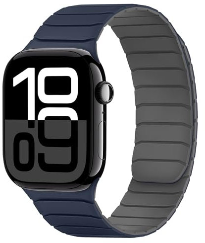 Tasikar Correas Magnéticas Compatible con Apple Watch 42mm(Series 11/Series 10) 41mm 40mm 38mm Silicona Suave Correa de Repuesto Tipo Bucle para iWatch SE Series 11 10 9 8 7 6 5 4 3, Azul oscuro-Gris