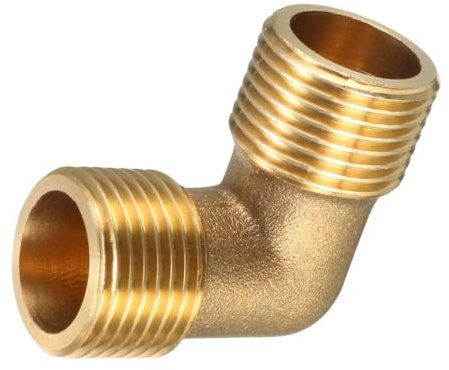 MACHSWON 1Pcs Brass Pipe Fitting 90 Degree Elbow - 3/8 PT Male to 3/8 PT Male, Leak-Proof Threaded Connector for Plumbing & HVAC