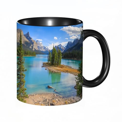 HRRASFAZF Tasse Kaffeetassen,Große 330ml Mit Henkel 100% Handbemalt kaffeebecher porzellan,Lake Decor, Maligne Lake im Jasper Nationalpark, Alberta, Kanada, Sommertag drau,Frauen,Jahrestag,Muttertag