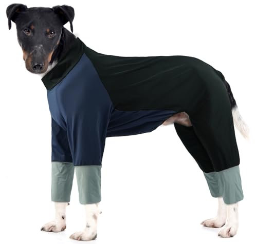 Hjumarayan Hundeschlafanzug Große Hunde, Dehnbarer Hunde Pyjama mit Reißverschluss Voller Abdeckung Hundebody Lange Beinen, Schlafanzug Kühler Onesie für Spaziergänge & nach OP, Schwarz 3XL