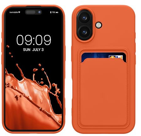 kwmobile Handyhülle kompatibel mit Apple iPhone 16 Hülle - Handy Cover mit Fach für Karten - in Orange