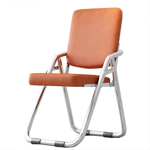 DZYHFCO DUANZEYUQA Komfortabler gepolsterter Klappstuhl aus PU-Leder mit Rückenlehne, tragbar und stabiler Metallsitz für Büro, Braun