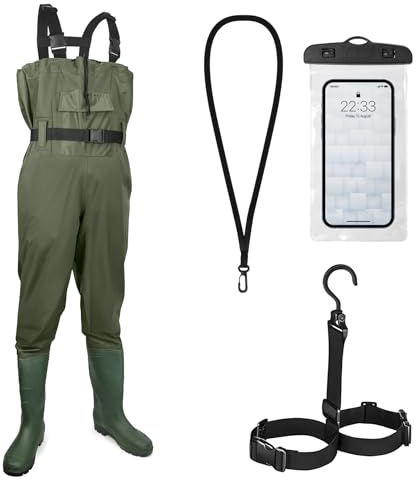 Vivikivi Wathose - Pantaloni da pesca da uomo, impermeabili, in nylon/PVC, con stivali in gomma, traspiranti, per pesca, caccia, lavaggio auto, fattorie, giardini, sport acquatici e attività