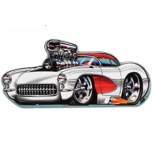 13 cm x 5,9 cm per auto in vinile con magnete in latta goffrato Hot Rod bianco