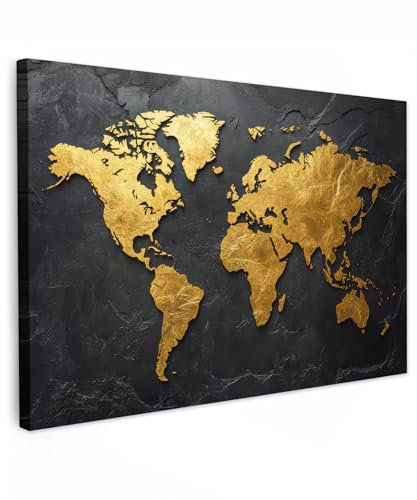 MuchoWow© Wandbilder Groß 120x80 cm XXL Schlafzimmer Home Deko Wohnung Bild Wohnzimmer Fotoleinwand Wand Bilder Leinwand Wall Decor Weltkarte - Gold - Stein