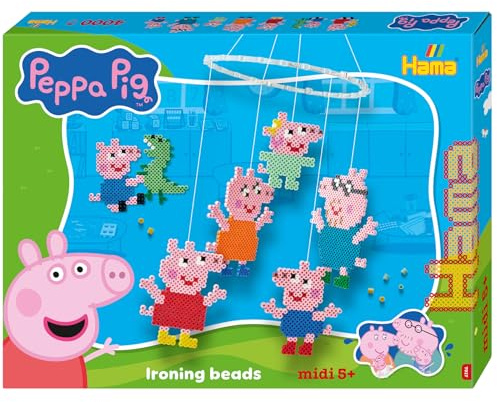 Hama Perlen 7917 Peppa Wutz & Schwester, große Geschenkpackung mit 4000 Midi-Perlen, 2 Stiftplatten, Motivvorlage, Bügelpapier, Anleitung und Mobile-Ring, Bastelspaß für Groß und Klein