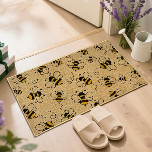 Cute Bee Welcome Doormat Indoor Outdoor Entrance Door Mat Summer Welcome Floor Mat Front Back Door Funny Bees Non Slip Doormat Inside Outside Washable Entryway Carpet Rug for Porch Patio Hallway