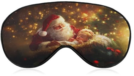 Schlaf-Augenmaske, Weihnachtsmann in Krippe, Schlafmaske für Damen und Herren, verstellbarer Riemen, Augenbinde, Augenabdeckung für Reisen, Yoga, Nickerchen, Schichtarbeit