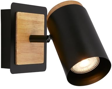 BRILONER - Applique murale intérieure, douille GU10, max. 10W, applique murale chambre, lampe, appliques, chambre, 12x14,5 cm, noir-bois