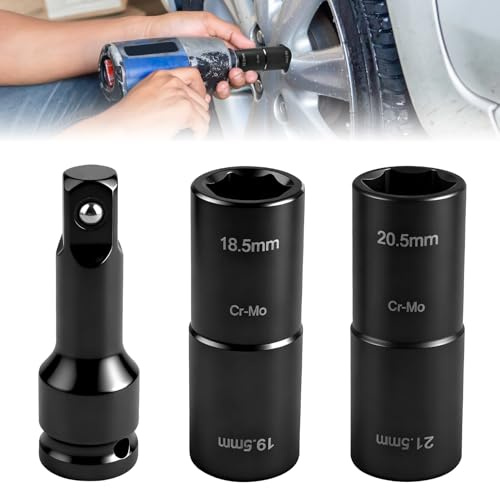 Schlagschrauber Nüsse, Radmuttern Nuss 18,5–19,5mm & 20,5–21,5mm für Ford, 1/2 Zoll CR-MO Radmutternschlüssel mit 75mm Verlängerung, Reifenwechsel Set Auto Dünnwand Stecknuss für Auto Reifenwechsel