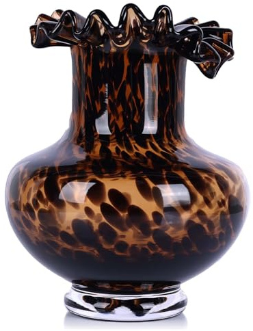 Bernsteinglasvase - Schildkrötenmuschel-Design, elegante Wohnkultur, einzigartiger Mittelpunkt für Wohnzimmer, Büro, Hochzeitsgeschenke, Kunstglasvase, runde dekorative Vase, Schildkrötenmuschel