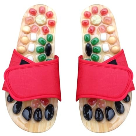 PHENOFICE Sandales de Massage Rouges en Pu et Eva pour Pieds, Pantoufles Antidérapantes Qui Favorisent la Circulation Sanguine, pour Relaxation la Maison, Taille 37-38