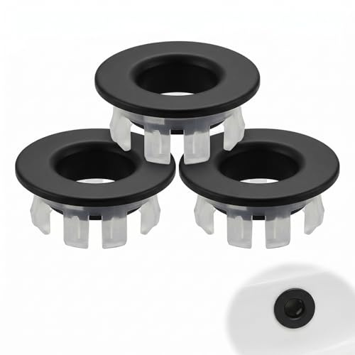 MNYXIS 3 Pcs Embellecedor Lavabo Agujero, Anillo Desbordamiento Lavabo de Latón, Tapa Rebosadero Lavabo Redonda para Orificios de 22-24mm, Accesorios de Fontanería para Baño y Cocina, Negro Mate