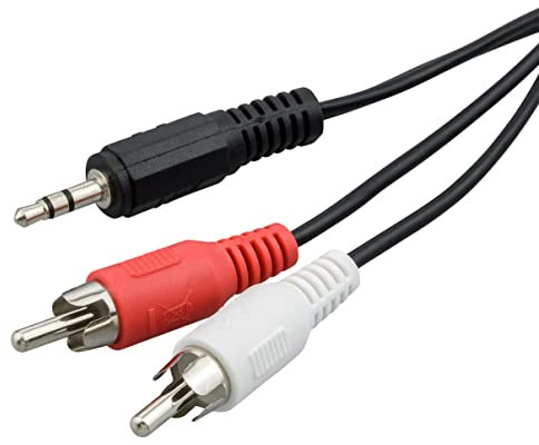 ecabo 10034 Stereo-Kabel 3,5mm Klinke auf 2 x Cinch – Cinch Stecker RCA (rot/weiß) auf 3,5mm Klinken Stecker – Y-Kabel – für Hi-Fi, Stereo-Anlagen, Receiver, Audiogeräte, 1,50m, schwarz