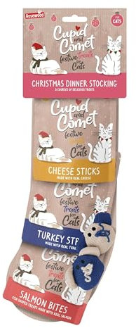 Rosewood Cupid & Comet Christmas Dinner Cat Stocking, Cat Treats & Catnip Mice Toys