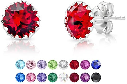 DTPSilver - Damen Ohrringe 925 Sterling Silber mit Kristallen von Swarovski® Elements 6 mm Runde Ohrstecker - Farbe : Light Siam Rot